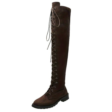 

Ediodpoh Women s Fashion Flock Round Toe Boots Solid Shoes High Heels Over LacUp Knee High Boots Shoes Woman 2024 Trend Coffee 8.5