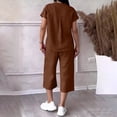 thumbnail image 5 of Sheghy Matching Set Cotton Women Drawstring Waist Blouse & 3/4 Length Wide Leg Pants 2 Piece Linen Blend Set, 5 of 6