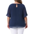 thumbnail image 3 of Agnes Orinda Women's Plus Size Top Swiss Dots Blouse Round Neck Ruffle Sleeve Casual Tee Shirt 1X Dark Blue, 3 of 6