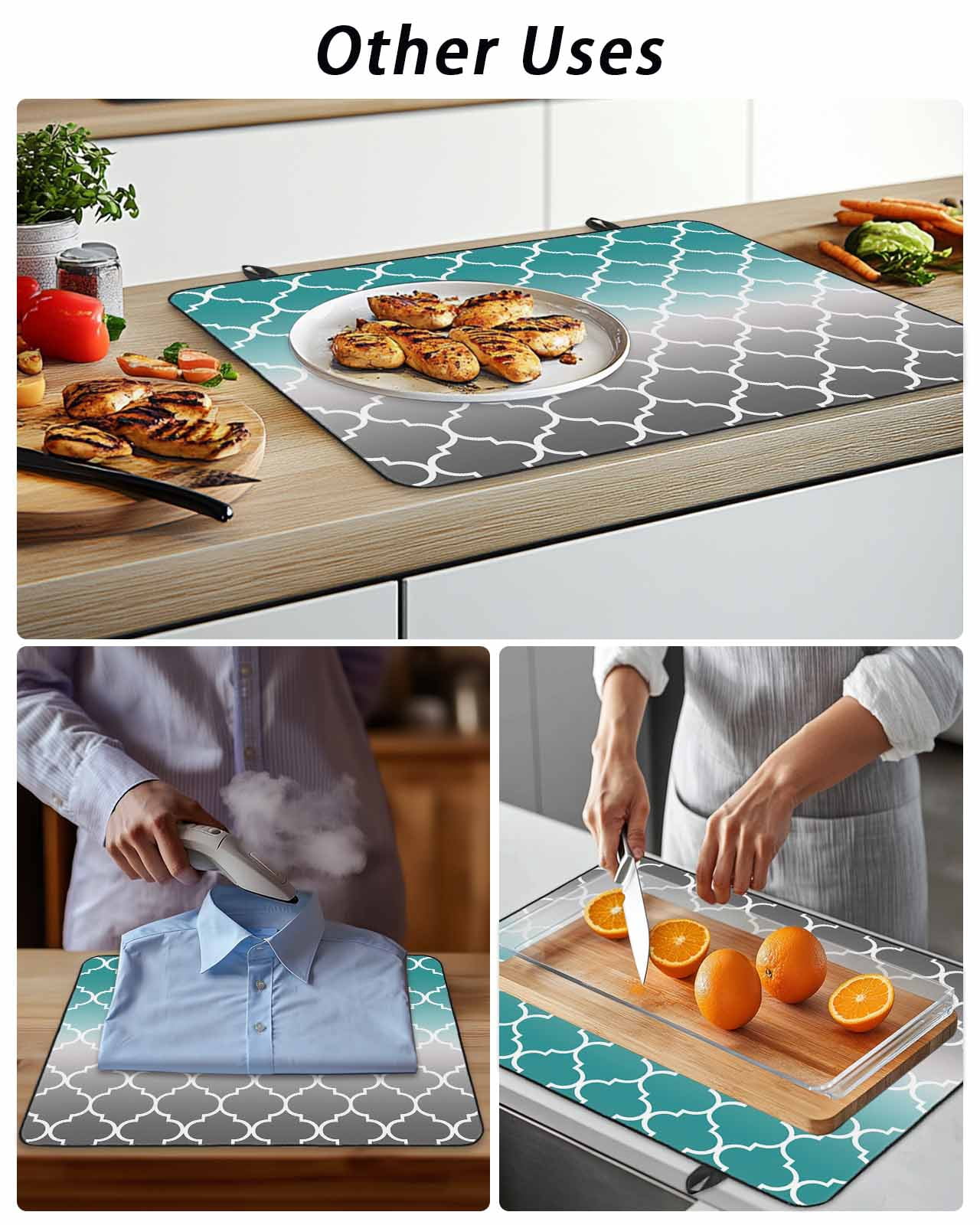 Stove Top Covers for Electric Stove, Teal Grey Ombre Morocco Pattern Glass Stovetop Cover Protector, Modern Moroccan Geometric Induction Cooktop Protector Oven Mat for Kitchen Countertop 24"x21"