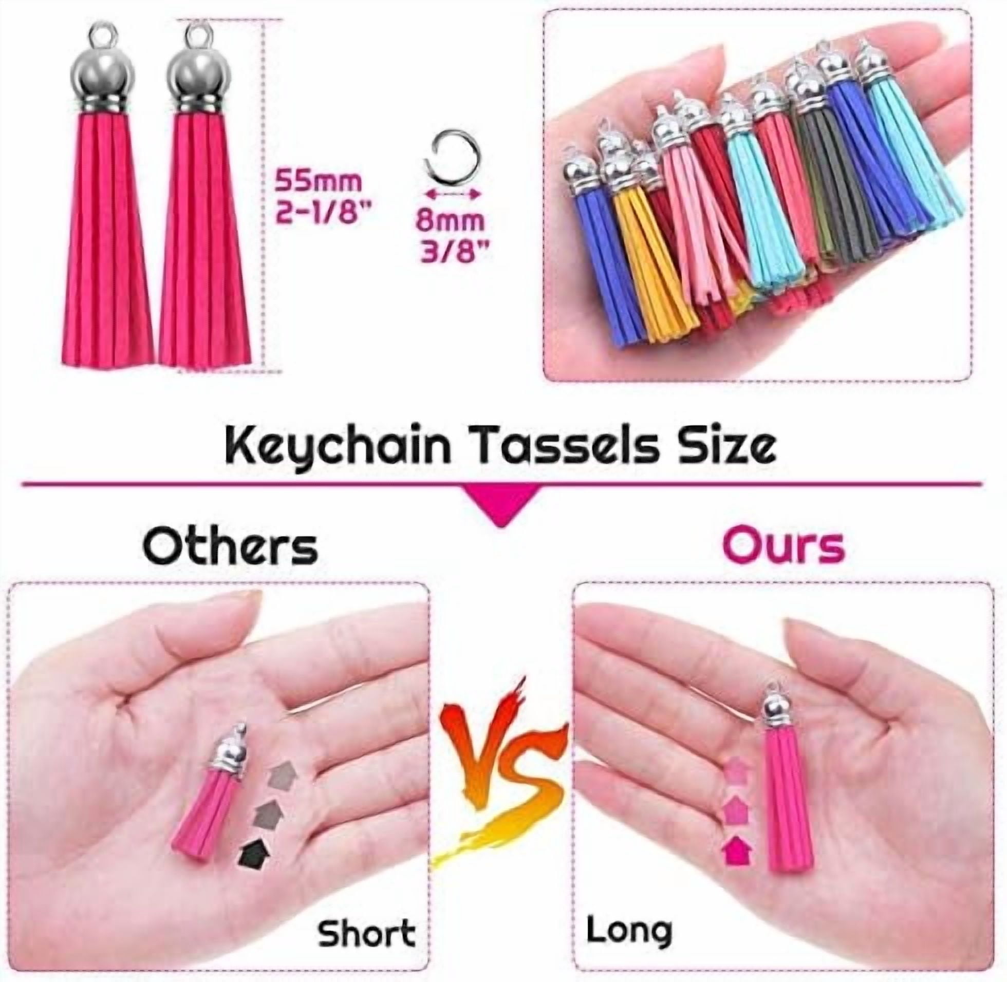 Jointown Tassels for Jewelry Making, 50pcs Leather Tassel Keychain Charms Bulk with 50pcs Jump Rings for Jewelry Making, Bracelets, Acrylic Key Chain Blanks and Craft Supplies