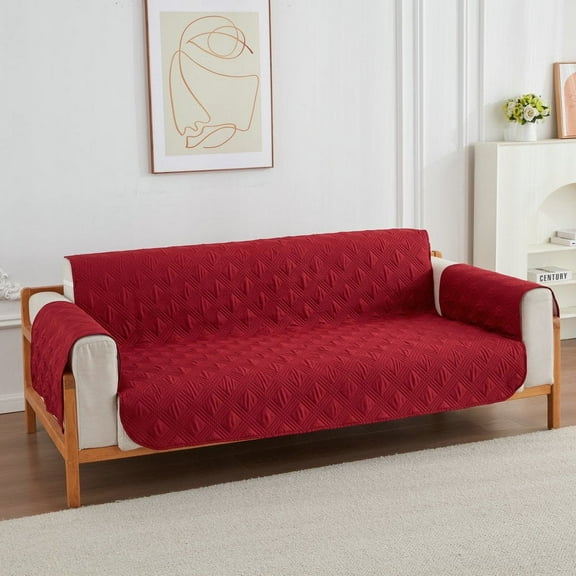 Nvzi Couch Sofa Slipcover 100% Waterproof Nonslip Quilted Furniture Protector for Dogs, Children, Pets, Machine Washable (Red, 51.18*77.16in,A)