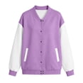 thumbnail image 4 of IUYRTFE Women's Color Block Varsity Bomber Jacket Button Down Long Sleeve Casual Baseball Coat with Pockets, 4 of 6