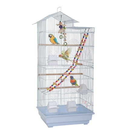 YRLLENSDAN 39 inch Roof Top Bird Cages, Parakeet Cages Medium Bird Cage Lovebird Cage for Small Cockatiel Canary Parakeet Sun Parakeet Pet Toy, White