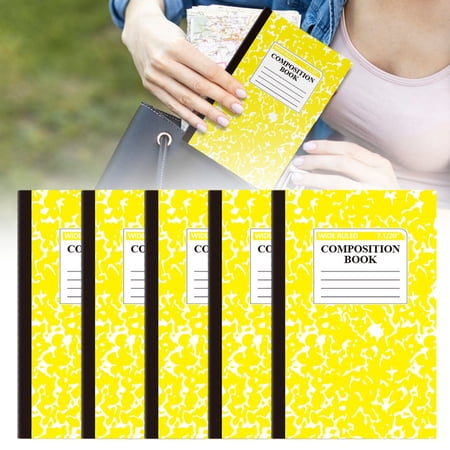 Composition Book Wide Ruled 5 Pack Hard Cover Marble Notebook Wide Rule Composition Notebook for Office Home Journal Yellow A5 8.26 x 5.51 In