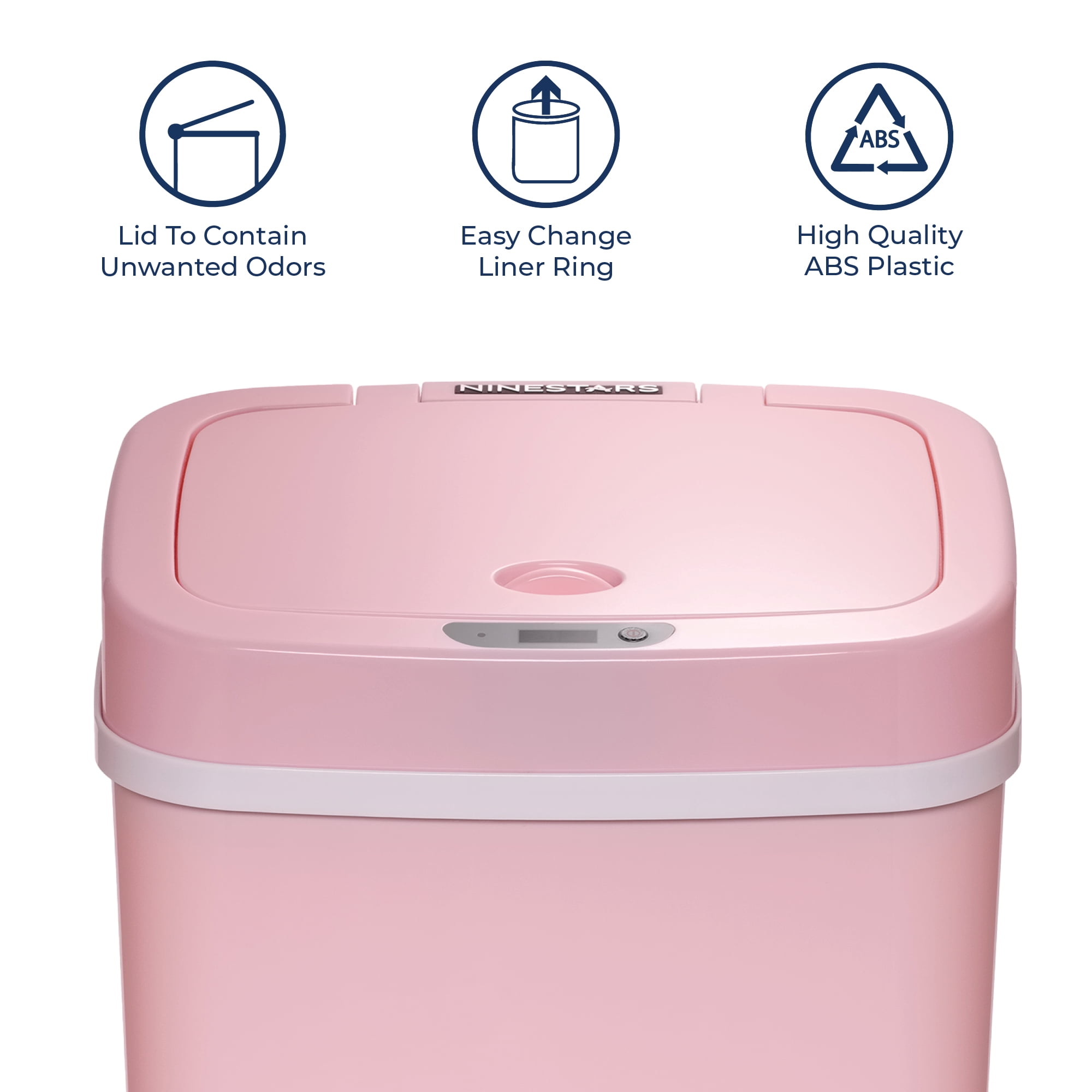 Nine Stars Automatic Bathroom Trash Can, 3 Gallon Plastic Motion Sensor Garbage Bin with Soft Close Lid, Pink