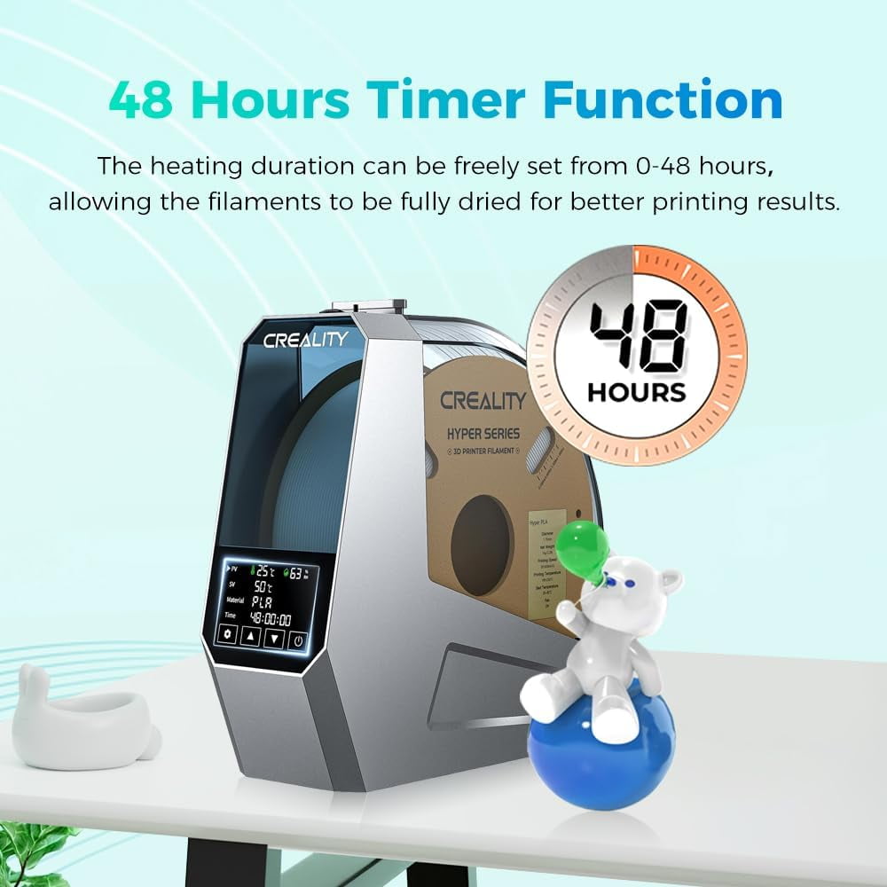Creality Space Pi Filament Dryer, 1.75/2.85mm, LCD Touch, 360° Hot-Air, 48hr Timer, 113–158°F, 3D Printer Spool Dry Box, 4005010073 - 1 Unit
