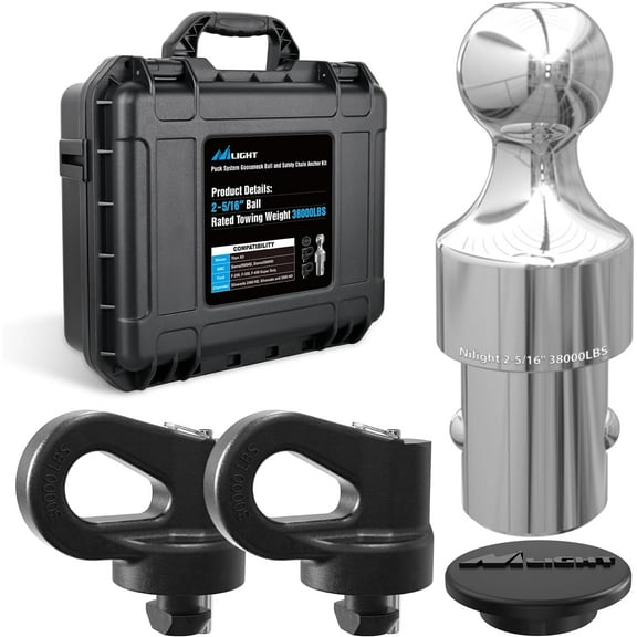 Nilight 2-5/16-Inch Diameter Chrome Trailer Hitch Ball, 15,000 lbs, 1-1/4 x 2-5/8-Inch Shank Universal Fit,Gray, 2 Years Warranty