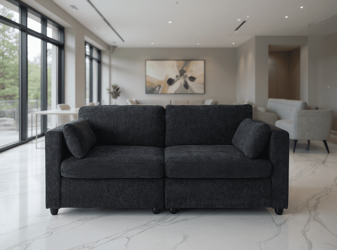 Gewnee 77.95”Modular Sectional Loveseat Sofa,Modern 2 Seater Sofa Couch Chenille Modular Sectional Couch for Living Room,Small Apartment(Black)