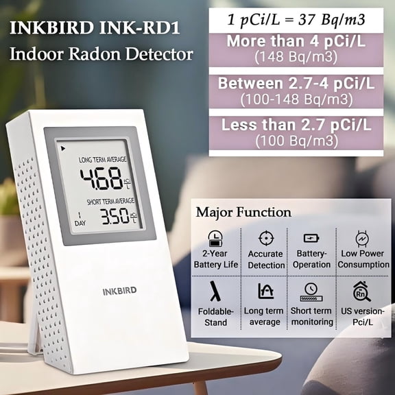 Inkird Home Radon Detector, Portable Radon Meter, Short-Term and Long-Term Accurate Monitoring 2-Year Battery,White