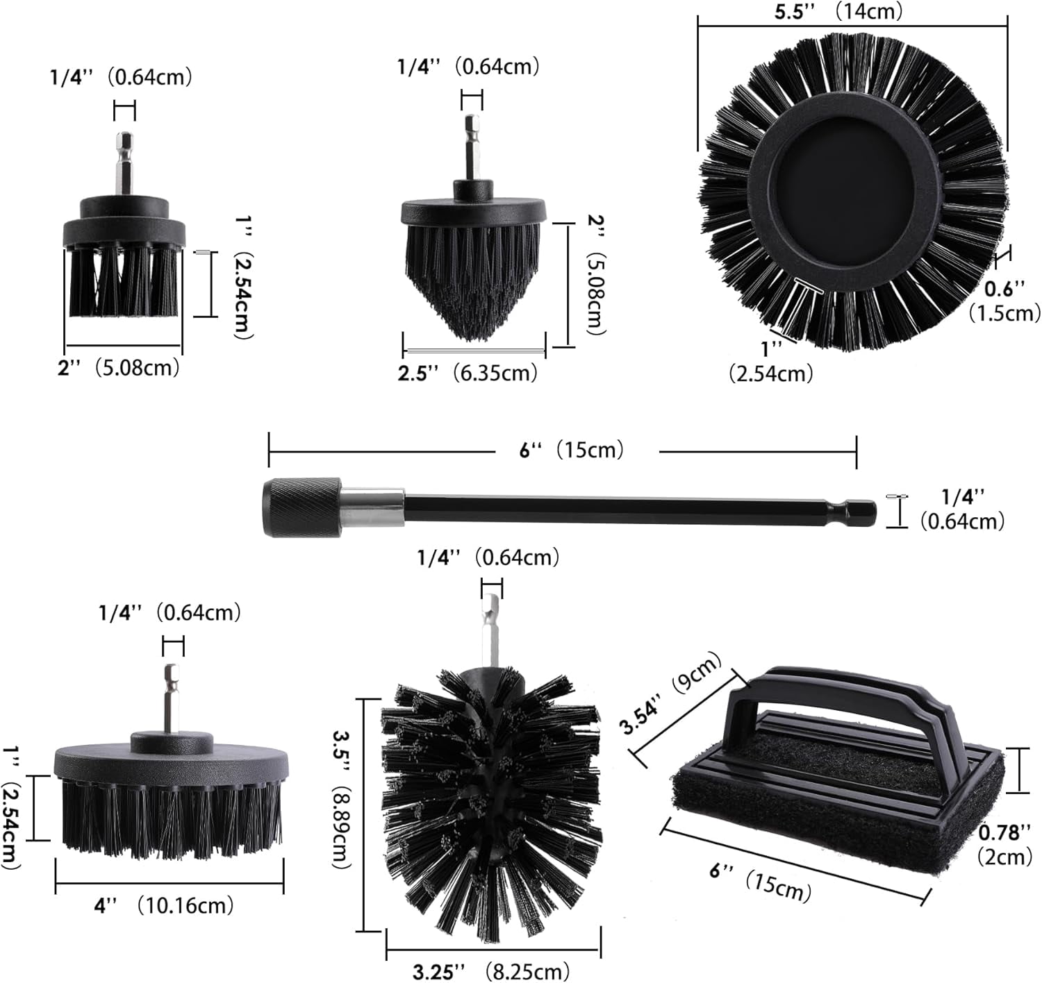6 Piece BBQ Grill Cleaning Brush Ultra Stiff Drill Powered Brushes Nylon Safe Bristle Rust Remover Gift for Dad Cleaner Outdoor (Black)