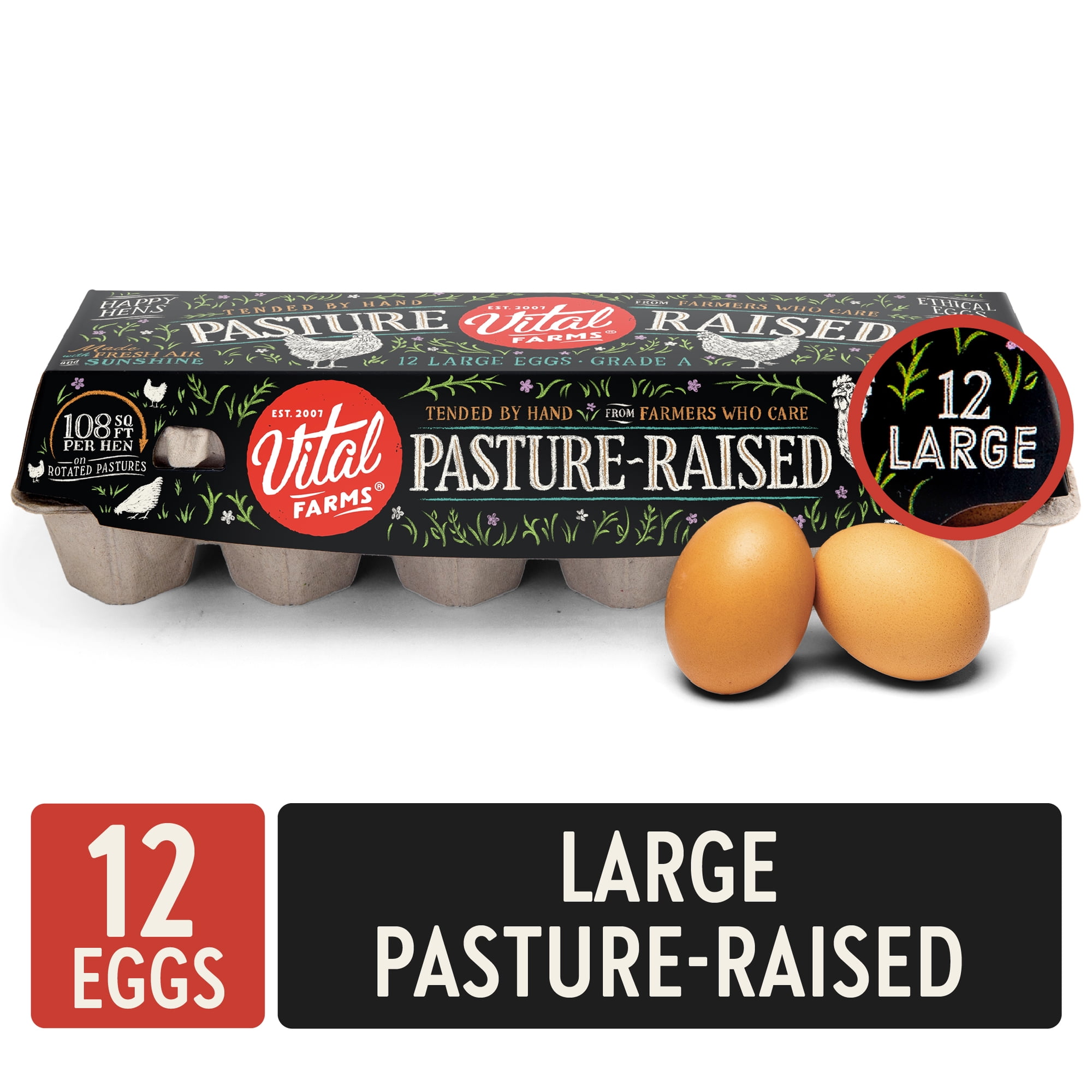 Vital Farms Pasture Raised Grade A Brown Eggs, Large, 12 Ct