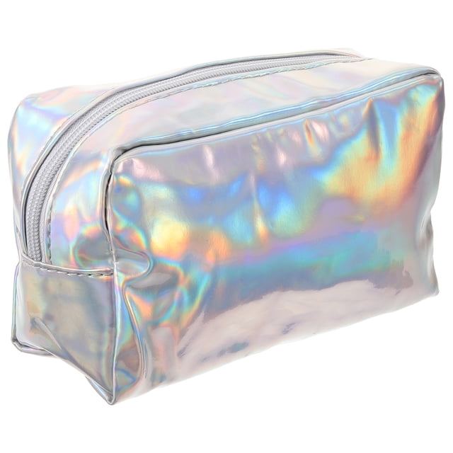 1 neceser de mano impermeable de PVC para maquillaje, neceser de aseo, organizador de viaje (plateado), estilo aleatorio.