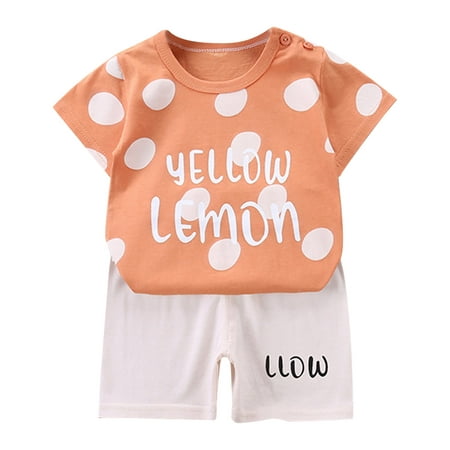

Up to 30% off! Kukoosong Summer Baby Girl Clothes Fashion Cute Short Sleeve Cartoon Print Casual Suit Orange 2-3 Years