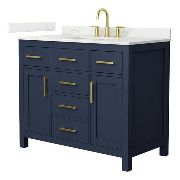 Beckett 42" Dark Blue Single Vanity & Giotto Quartz Top (3-Hole) & Gold Trim