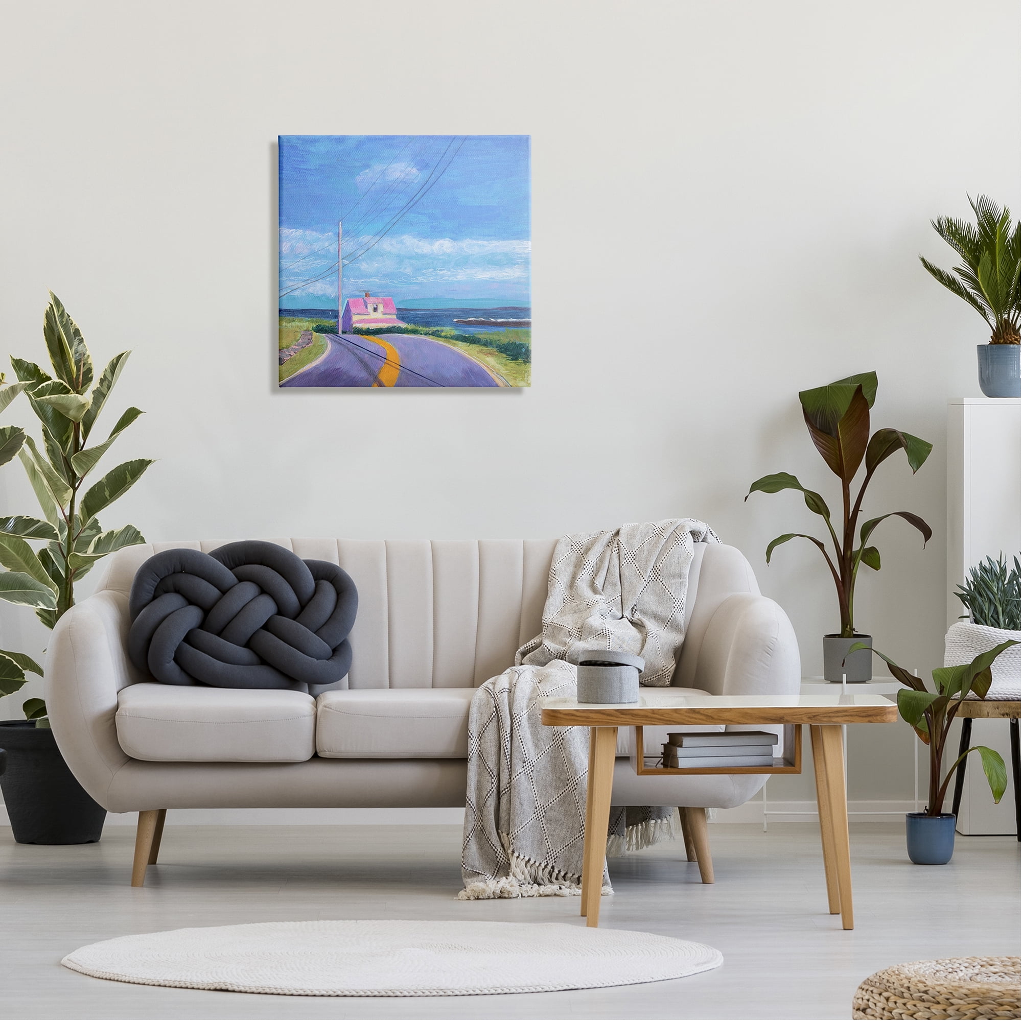 Stupell Industries Vivid Seaside Cottage Road Calm Ocean Breeze Painting Gallery Wrapped Canvas Print Wall Art, Design by Sweetwater