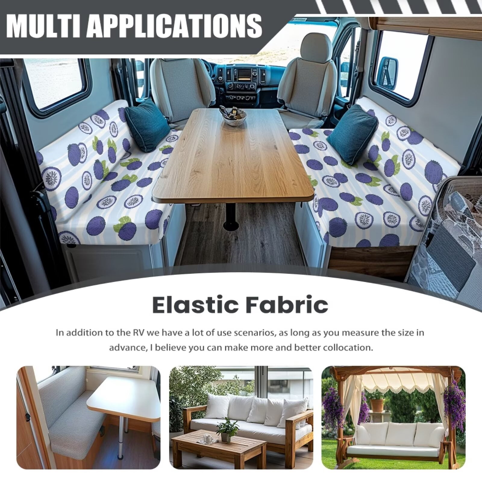 Psesaysky Blueberry RV Couch Covers Stretchable Camper Sofa Slipcover Washable Cushion Covers for Dinette Booth Seats 2 Bench Covers + 2 Backrest Covers