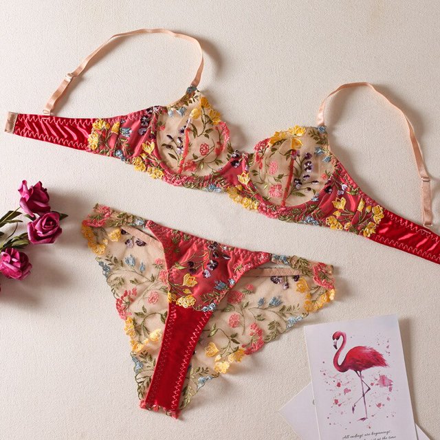 TrowBridge-Conjuntos de lencería Sexy para mujer, ropa interior de encaje delicado, sujetador bordado de lujo con Push-Up, Tanga erótica, atuendo porno elegante