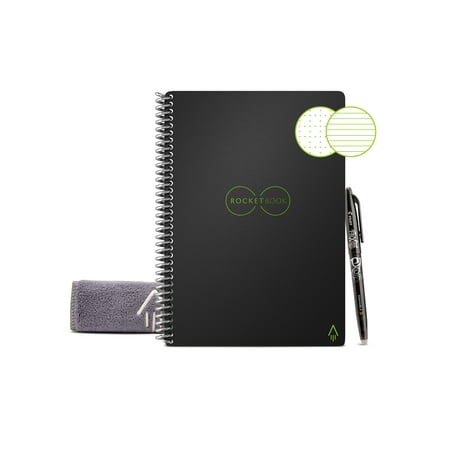 Rocketbook Core Smart Spiral Notebook, Dot-Grid and Lined Pages, 36 Pages, 6"x8.8", Black