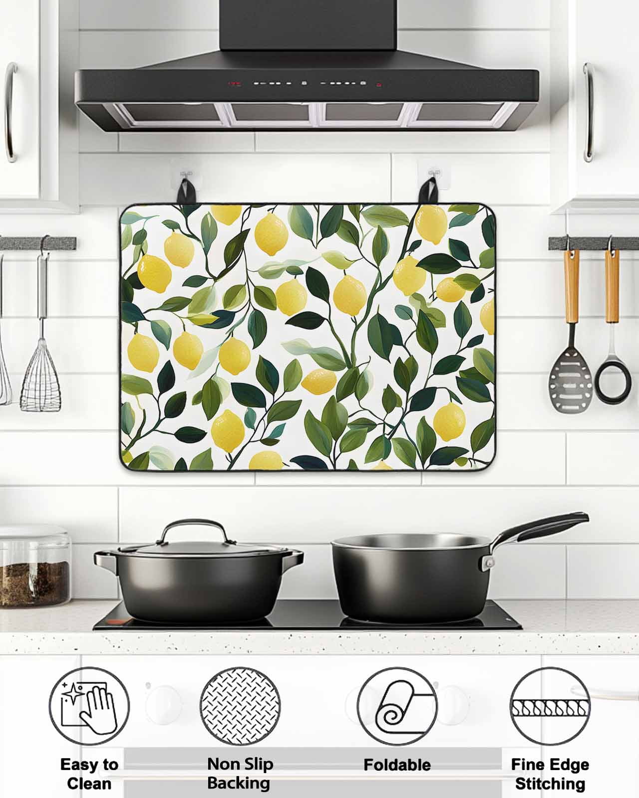 Stove Top Covers for Electric Stove, Summer Lemon Glass Stovetop Cover Protector, Yellow Fruits Pastoral Green Botanical Induction Cooktop Protector Oven Mat for Kitchen Countertop 24"x21"