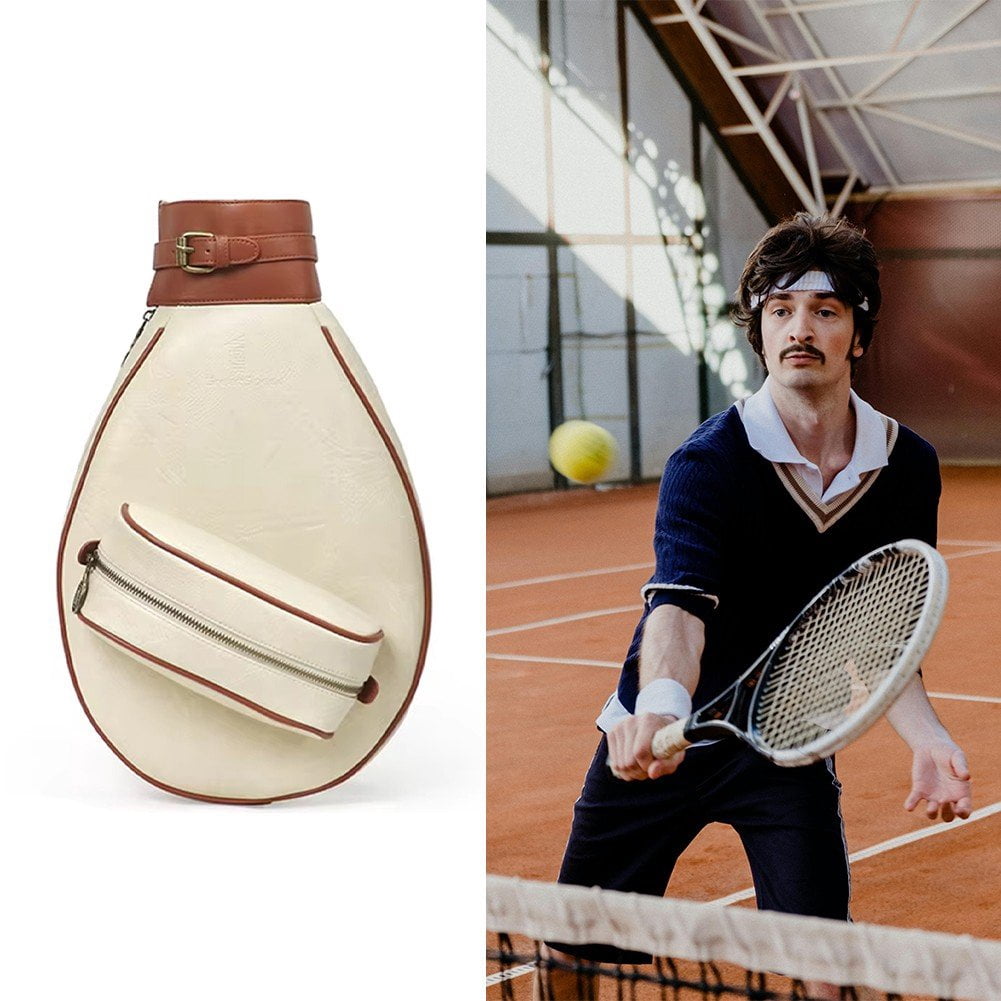 Jiibva Badminton Racquet Crossbody Bag Leather Tennis Sports Shoulder Bag Can Accommodate 2 Rackets Storage Bag Tennis Racket Bag Handbag for Women Men