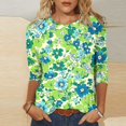 thumbnail image 2 of CYMMPU Blouses for Women Dressy Casual Round Neck Spring Tops Summer Trendy Shirts Tunic Tops Flower Pattern Loose Fit 3/4 Sleeve Lightweight Basic Tees Multicolor XXL, 2 of 5