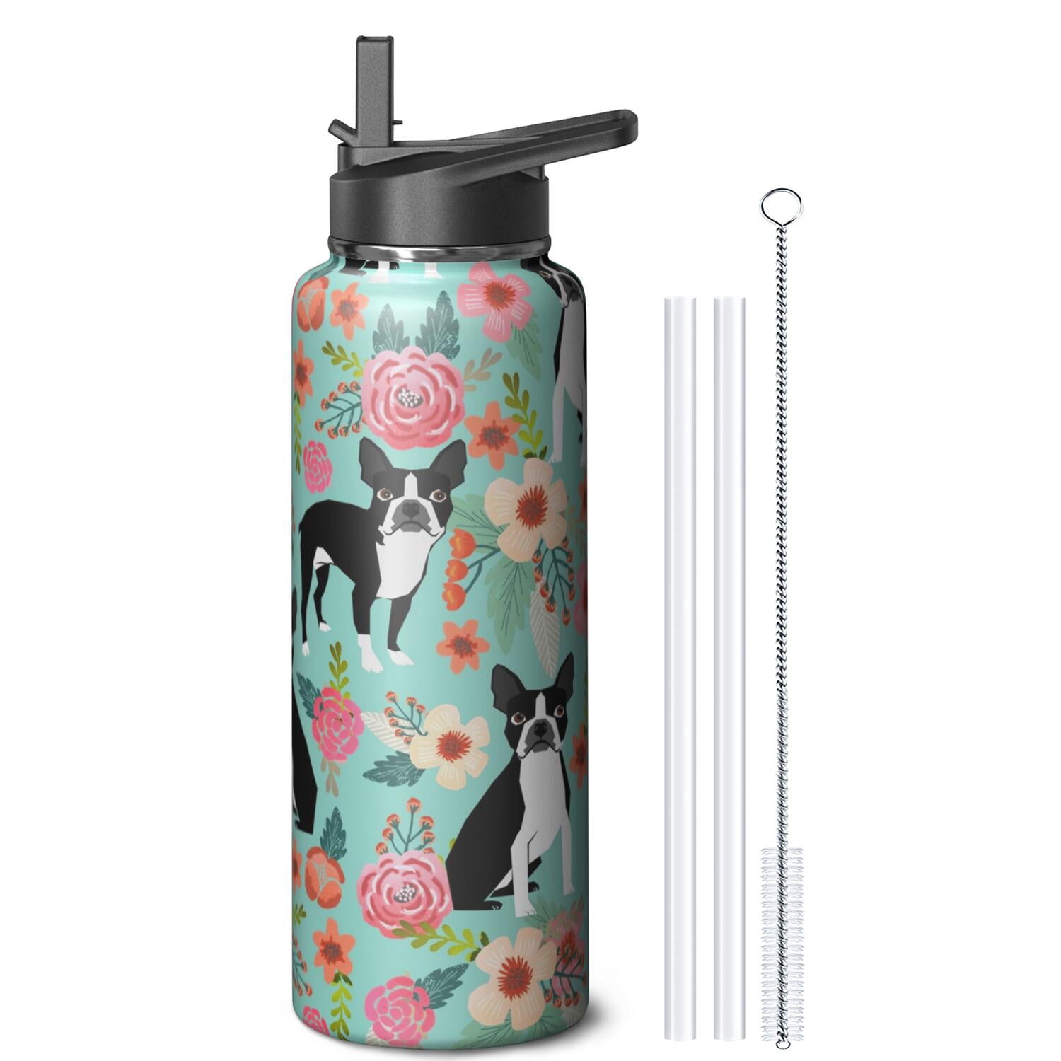 Dog Pattern Insulated Water Bottle - 18/8 Stainless Steel with Paw Print Design, 360° Leakproof Seal & Copper Layer for 24hr Temperature Retention