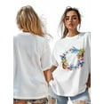 thumbnail image 6 of Women's T-Shirt Simple Coconut Butterfly Starfish Seagrass Blue Short Sleeve Casual Tee Classic Crew Neck T Shirt for Women White, M, 6 of 7