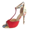thumbnail image 2 of EQWLJWE Women Comfy Open Toe Summer Sandal Ankle Strap Kitten Mid Heels Shoes Patent Leather, 2 of 5
