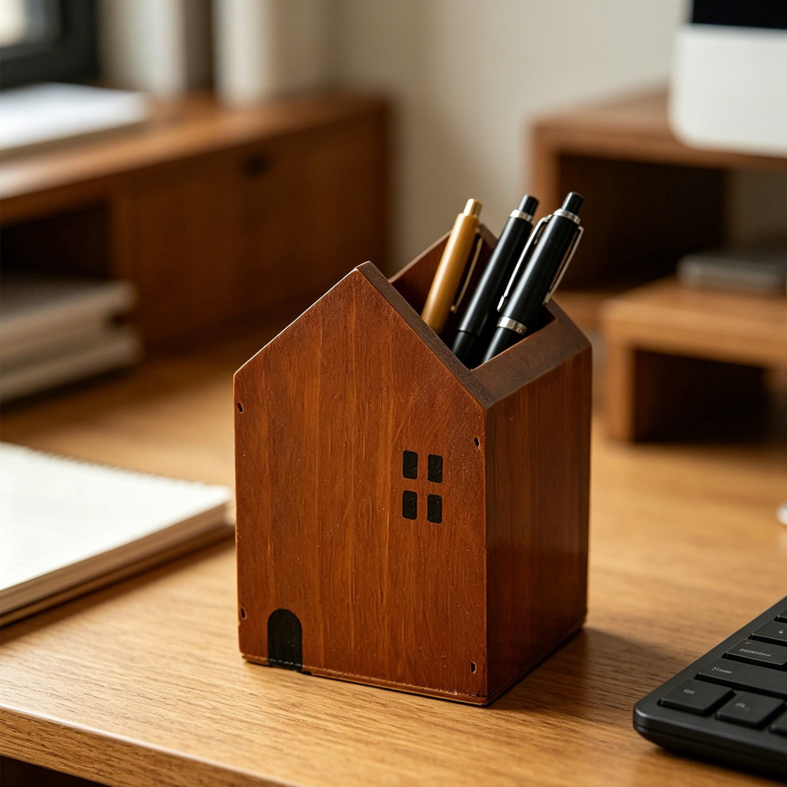 EGNMCR House Shaped Wooden Pen Container Cute Desk Organizer For Pens Pencils And Office Supplies wooden pen holder