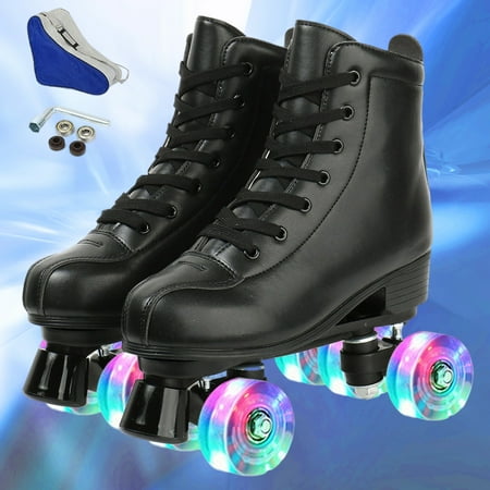 

Roller Skates for Women Men High Top Classic Double-Row Roller Skates Indoor Outdoor Soft Leather Roller Skates for Beginner with a Shoes Bag Black 9