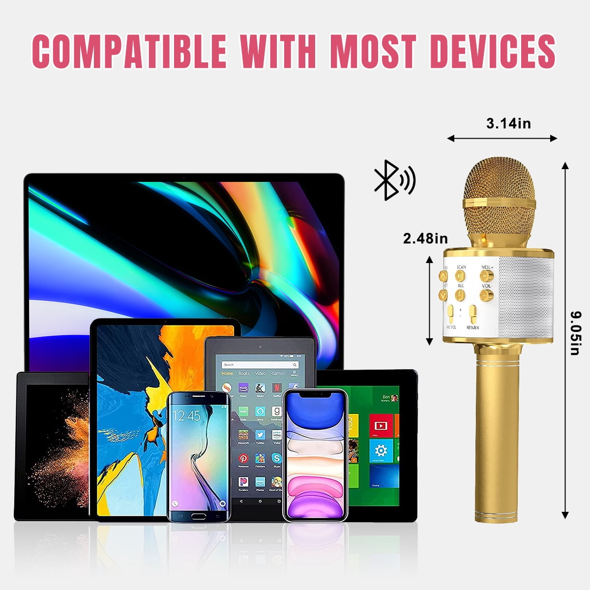 PayUSD Wireless Microphone for Kids Bluetooth Karaoke Microphone for adults 5-in-1 Portable Handheld Mic Speaker Birthday Christmas Gifts Toys for Girls Boys Adults All Age, Golden