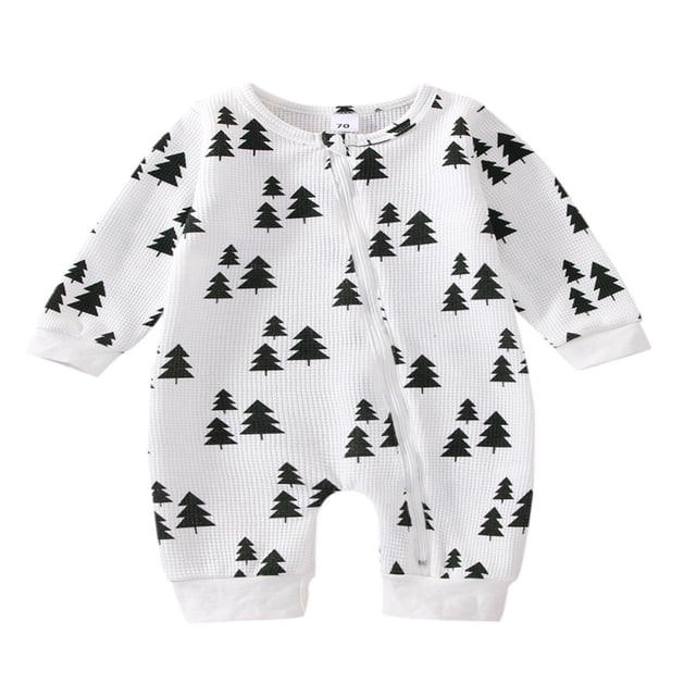 Bébé Fille Garçon Noël Automne Combinaison Bambins Imprimer Cou Manches Longues Zip-Up Rompers