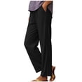 thumbnail image 5 of Mifsaly Linen Drawstring Pants Women Crochet Side Cutout Detail Wide Leg Casual Summer Pant Lightweight Flowy Vacation office Lounge Outfits with Pockets Black,XL, 5 of 7