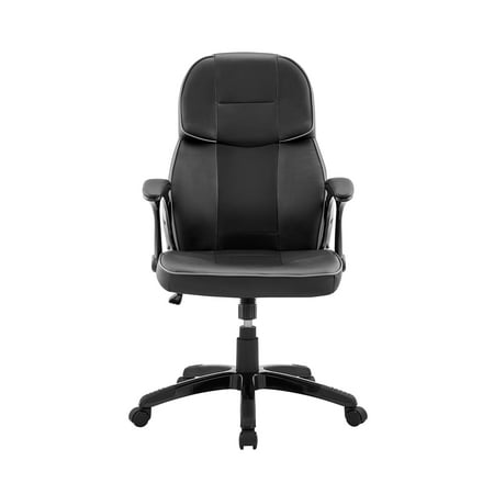 UPC: 0840254331778 | Bender Adjustable Racing Gaming Chair in Black Faux Leather with Dark Grey Accents by Armen Living