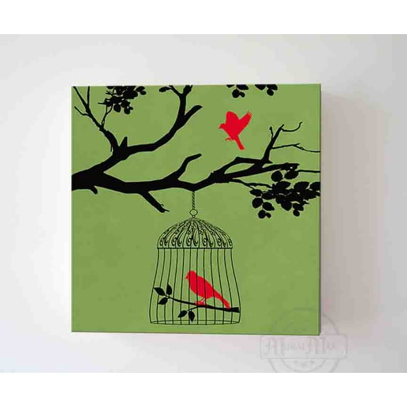 MuralMax Unique Birdcage Family Tree Canvas Wall Decor - Modern Artwork Gifts For Your Home - Mom, Dad, Grandma, Grandpa, memorable Birthday Presents - Color Green - Size-30x30