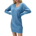 thumbnail image 1 of Vestido Tipo Suéter con Cuello en V para Mujer, Estilo Suéter Tipo Túnica Holgado Informal de Larga con Punto y Larga para Otoño. Azul Pavo Real S, 1 of 8