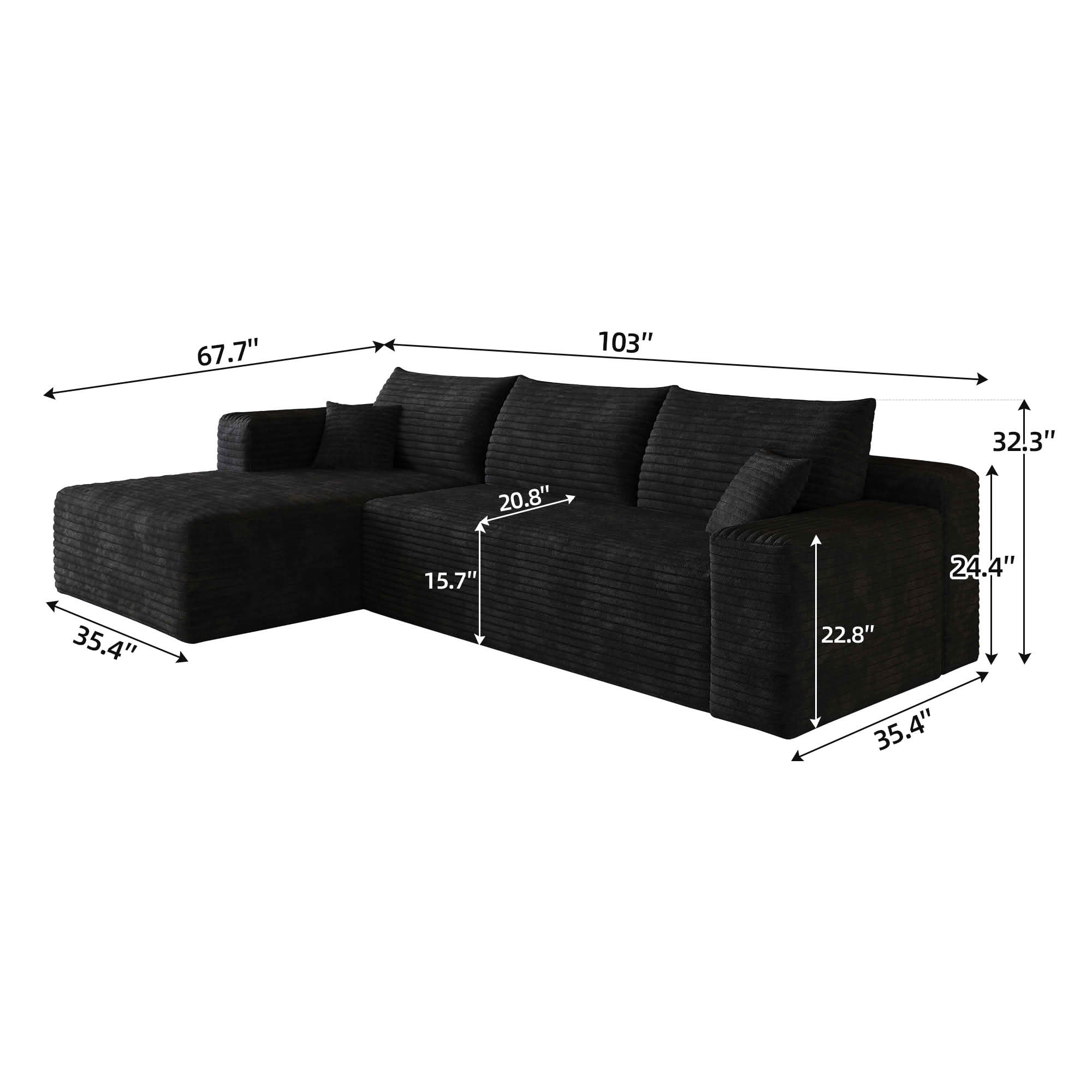 MAYEERTY 103 Inch L‑Shaped Cloud Sectional Sofa, Modern Minimalist Deep‑Seat Corner Couch, Plush Corduroy Upholstered Reversible Sofa, No‑Assembly Required for Living Room Apartment