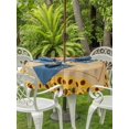 thumbnail image 3 of Outdoor Tablecloth with Umbrella Hole for Patio/Picnic/Party/Camping, Rustic Rooster Waterproof Table Cloth Round Cover Washable, Yellow Sunflowers Farmhouse Plants Retro Brown (Dia 60"), 3 of 9