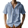 thumbnail image 2 of GrmtClth Mens Button Down Shirt Casual Long Sleeve Linen Shirts Summer Lightweight Hoodie Beach Yoga Drawstring Hooded Tops with Key Pockets Light Blue XXL, 2 of 9
