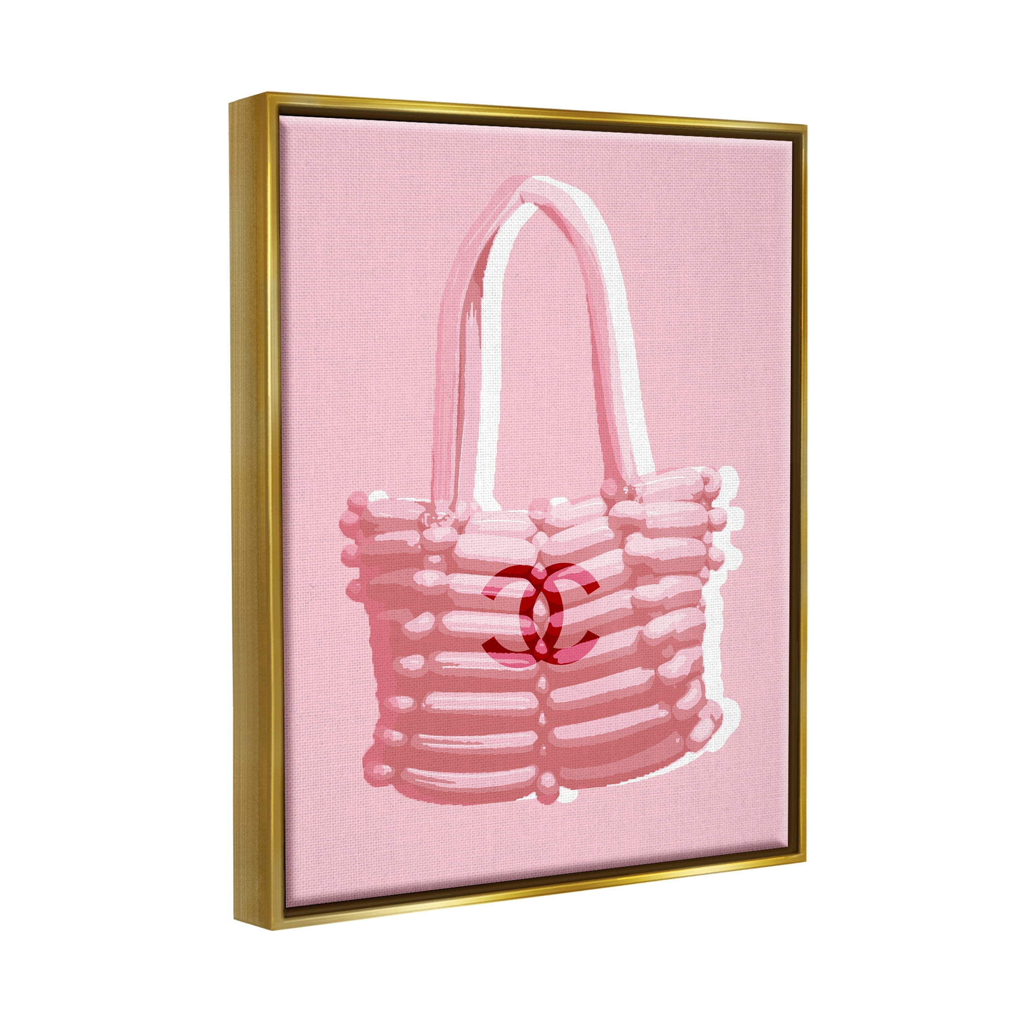 Stupell Industries Pink Balloon Purse Abstract Painting Gold Floater Framed Art Print Wall Art, 17 x 21