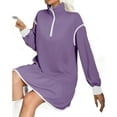 thumbnail image 5 of Long Sleeved Women Patchwork Quarter Zipper Loose Ruffle Sweatshirt Dress, 5 of 5