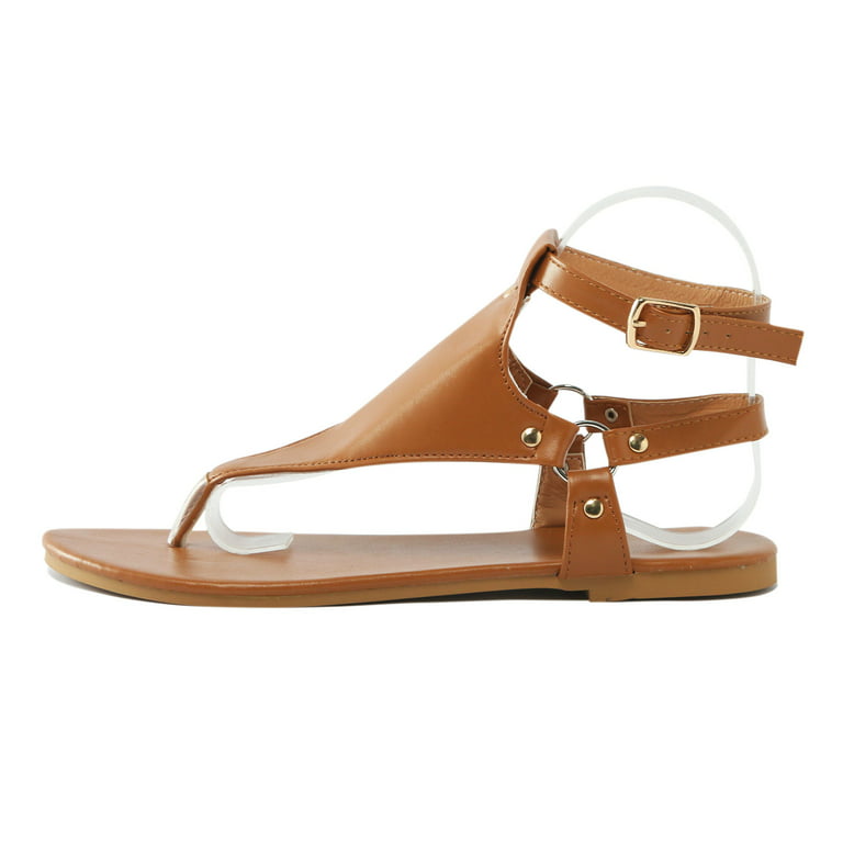 Strappy Sandals Thong Flat Shoes Women Summer Buckle Beach Shoes
