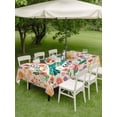 thumbnail image 4 of Outdoor Tablecloth with Umbrella Hole for Patio/Picnic/Party/Camping, Turquoise Birds Waterproof Table Cloth Rectangle Table Cover Washable, Retro Farmhouse Colorful Flowers Herbs (60"x 102"), 4 of 8
