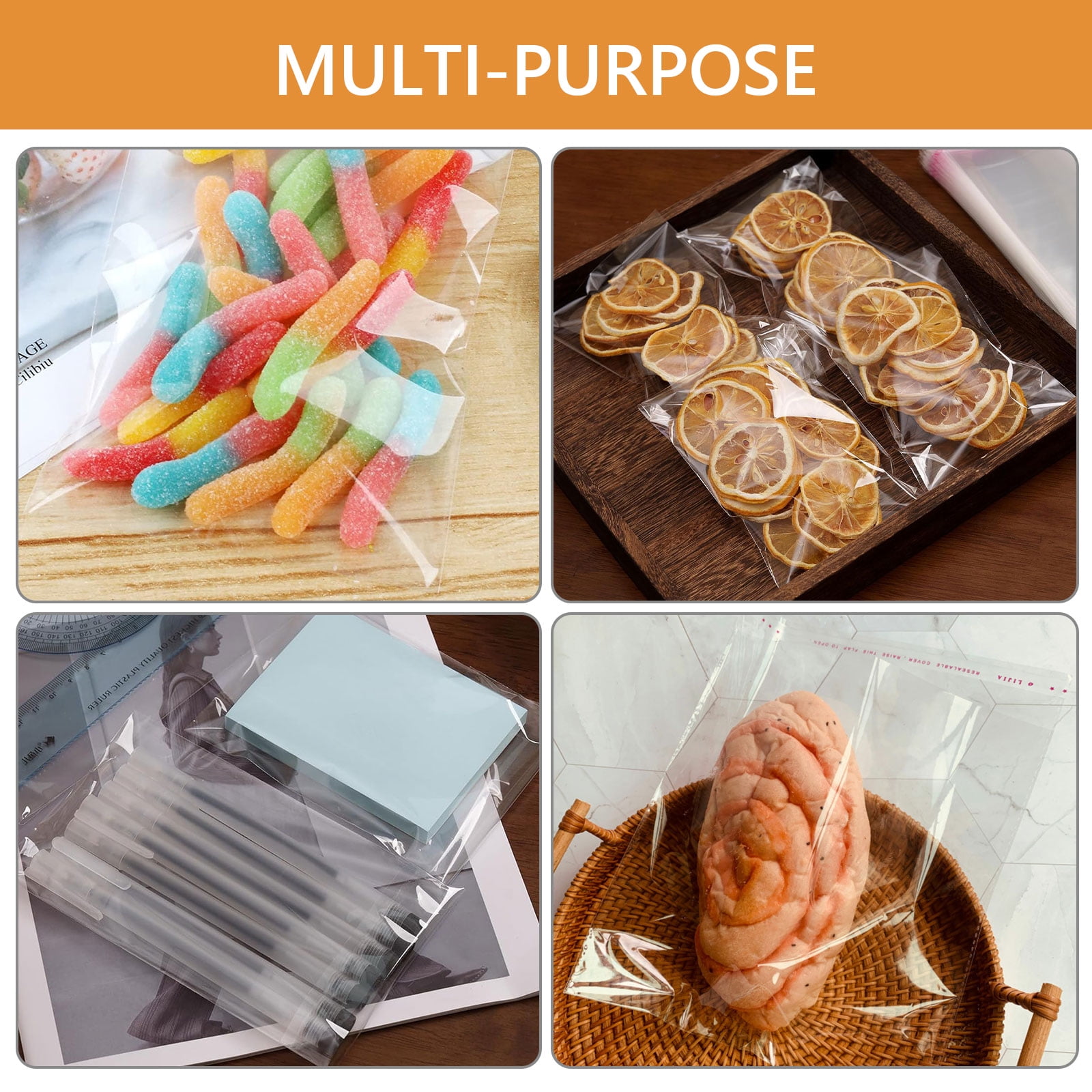 Tripumer 200 Pcs Cellophane Cookie Bags 4 x 6 inch Self Sealing Packaging Bags for Gift Giving Clear