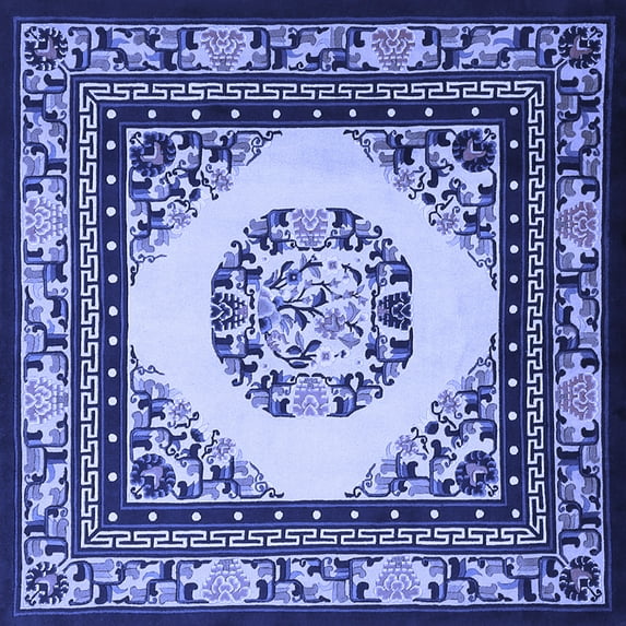 Ahgly Company Machine Washable Indoor Square Oriental Blue Asian Inspired Area Rugs, 3' Square