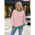 thumbnail image 6 of Deago Women Oversized Striped Color Block Long Sleeve Crew Neck Sweatshirt Casual Loose Pullover Y2K Shirt Top, 6 of 8