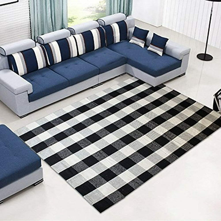 Ukeler Cotton Washable Area Rugs Black and White Buffalo Checkered Rug  Large Hand-Woven Lattice Plaid Floor Rugs Carpet for Living Room Bedroom,  5.6 x