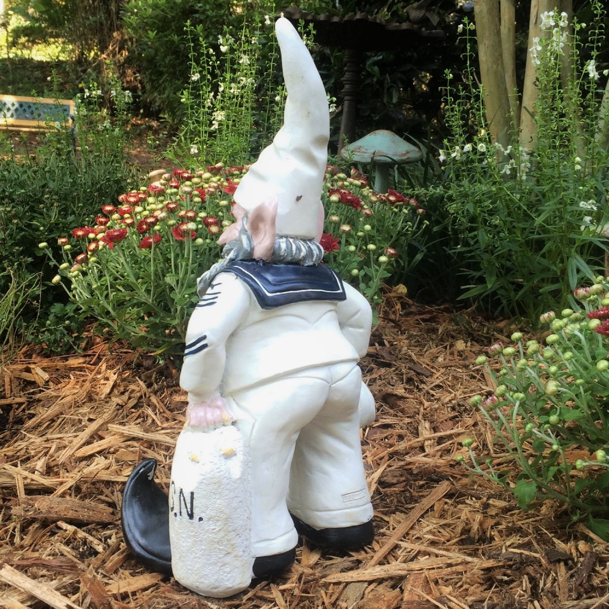 Homestyles Navy Sailor Gnome American Military Solider in White Uniform Large Outdoor Garden Statue 14"H