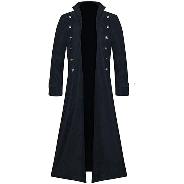 YOUIGIFTS Men's Steampunk Trench Coat Gothic Victorian Slim Suit Jacket Halloween Solid Double